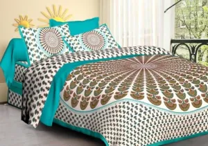 140Tc Pure Cotton Double BedSheet with Two Pillow Covers | 90 X 100 Inches |EXL-203|(Green)