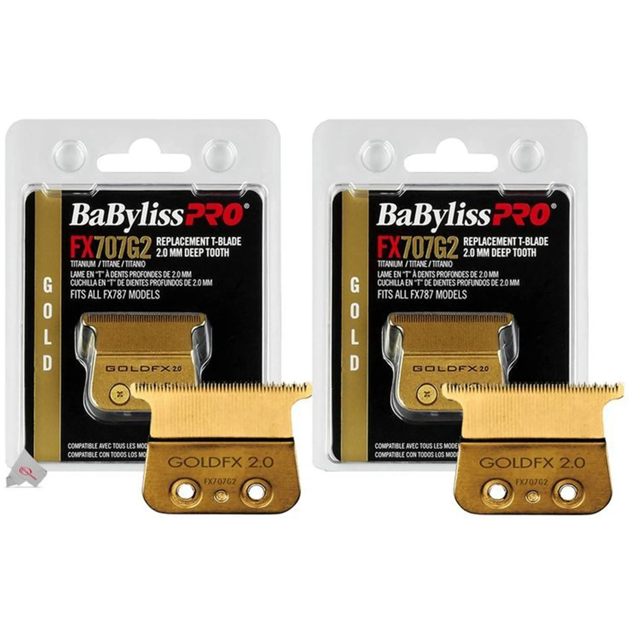 2x BaByliss PRO Replacement GoldFX Skeleton T-Blade 2.0mm Deep Tooth FX707G2