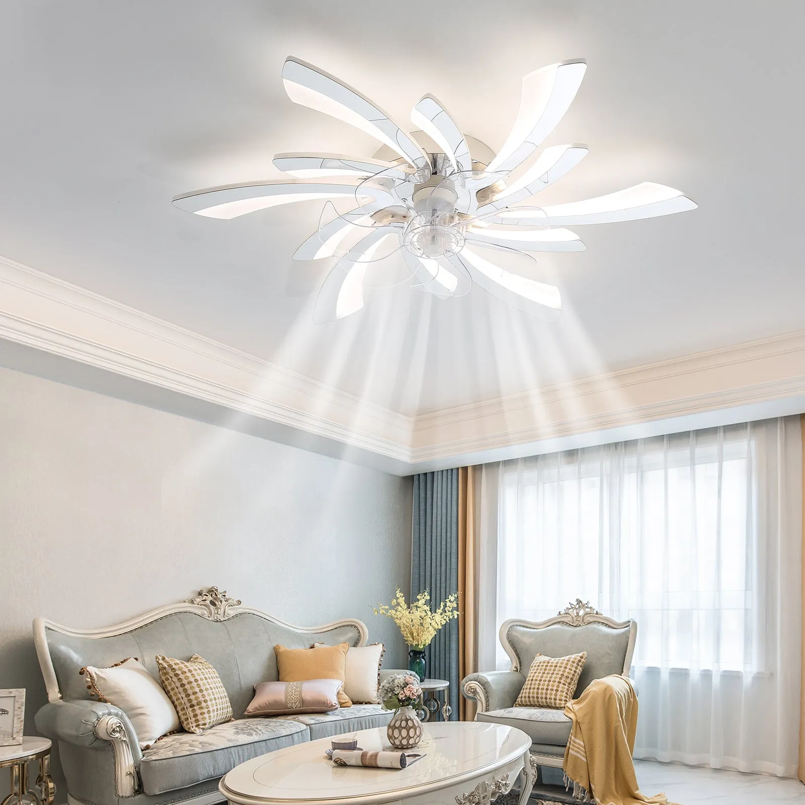 30.7In Ceiling Fan with Lights, Remote Control 3 Color Temperatures,6 Gear wind Speed Fan Light