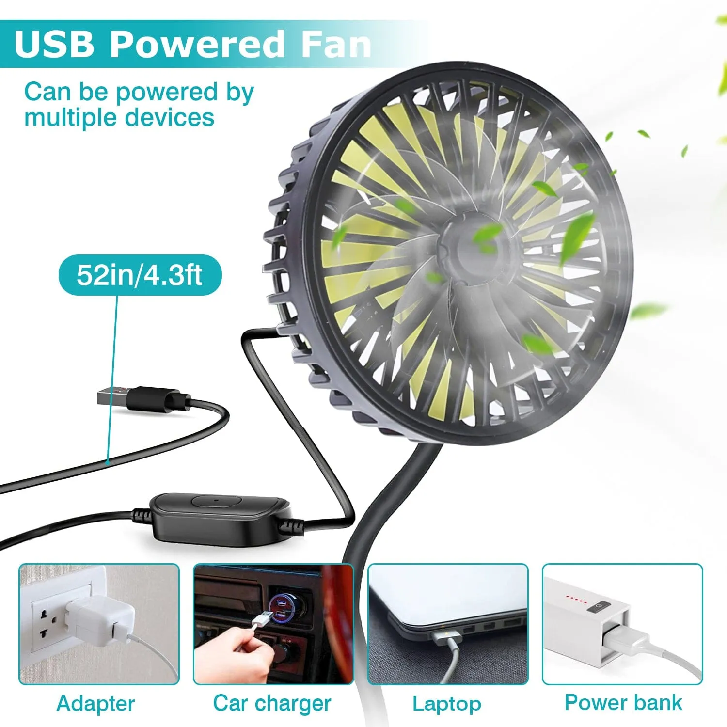 360 º Rotatable Car Cooling Fan with 3 Speeds