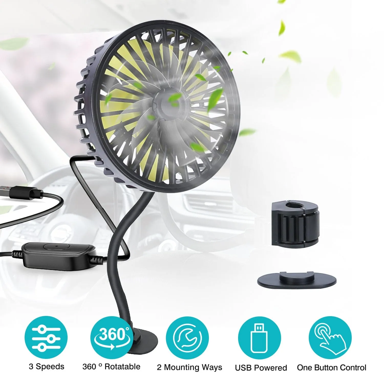 360 º Rotatable Car Cooling Fan with 3 Speeds