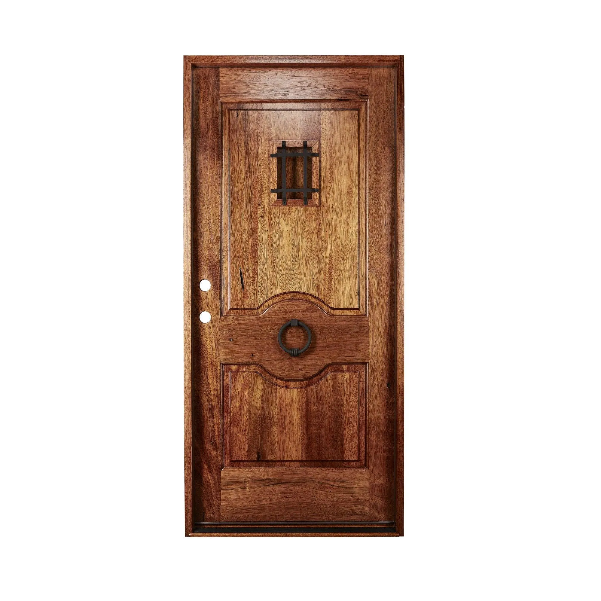 36" Prehung Rustic Mahogany Entry Door System (Speakeasy Iron Knocker)