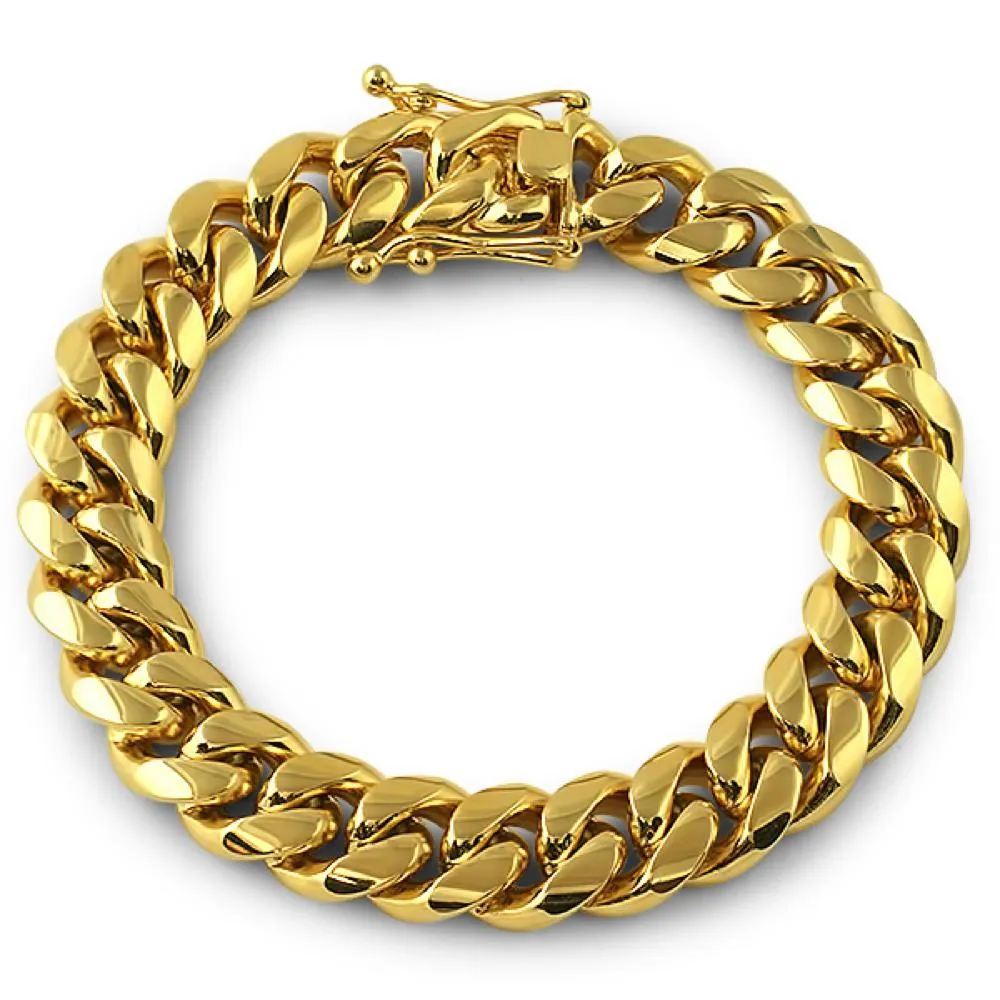 3X IP Gold Miami Cuban Bracelet Stainless Steel 12MM