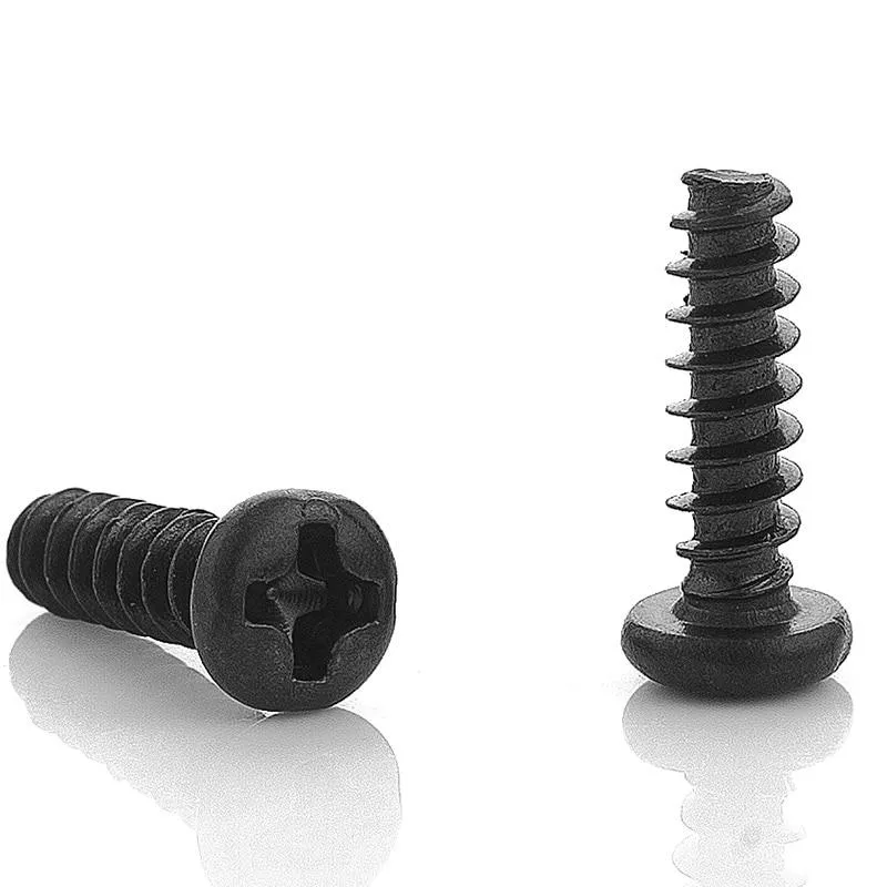 50pcs Cross Recessed Pan Head Flat Tail Self-tapping Screw M1.2 M1.4 M1.7 M2 M2.3 M2.6 M3 M4 Black Carbon Steel Phillips Screw