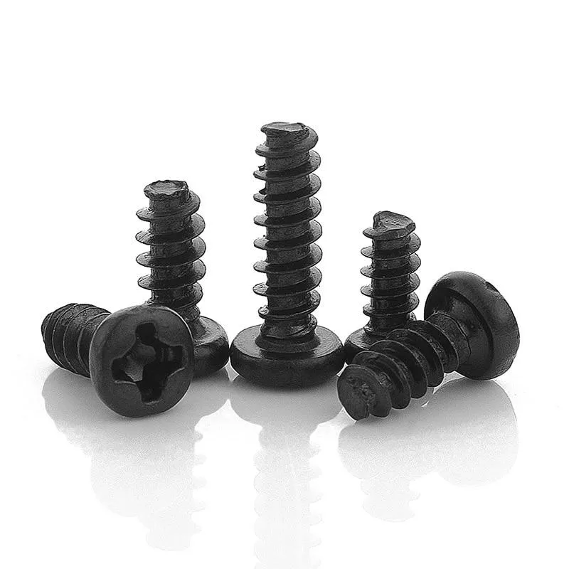 50pcs Cross Recessed Pan Head Flat Tail Self-tapping Screw M1.2 M1.4 M1.7 M2 M2.3 M2.6 M3 M4 Black Carbon Steel Phillips Screw