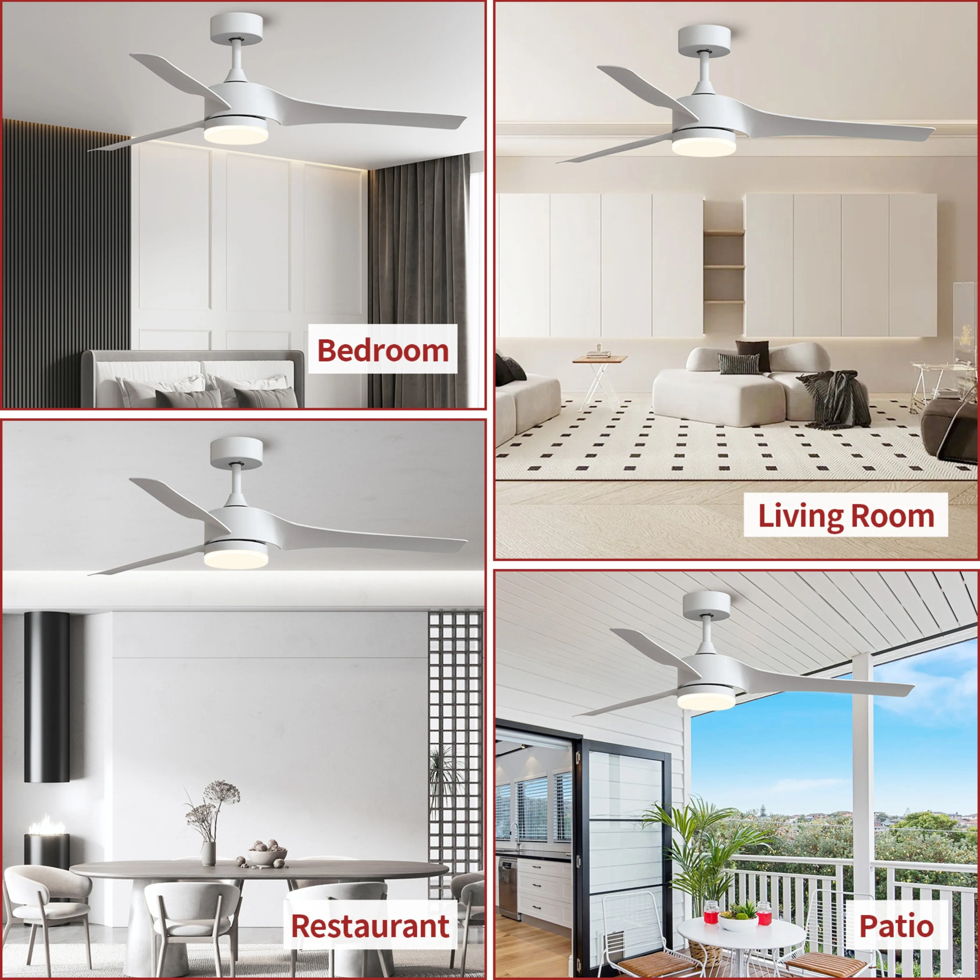 52 Inch Downrod Ceiling Fans with Lights and Remote Control, Modern Outdoor Indoor White 3 Blades LED Lights Smart Ceiling Fans for Bedroom, Living Room, and Patios