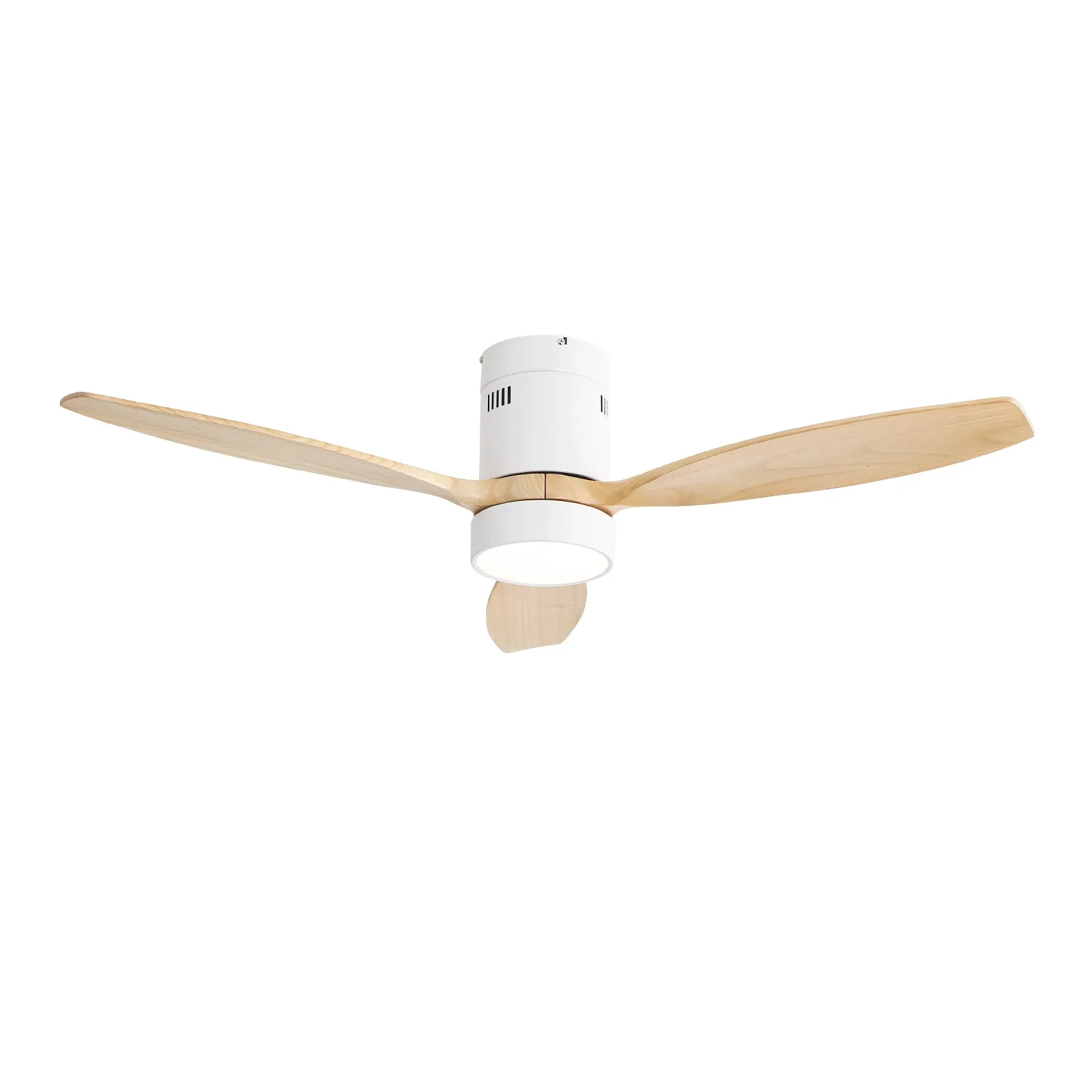 52 Inch Flush Mount Ceiling Fan DC 3 Solid Wood Fan Blade Noiseless Reversible Motor Remote Control With Light