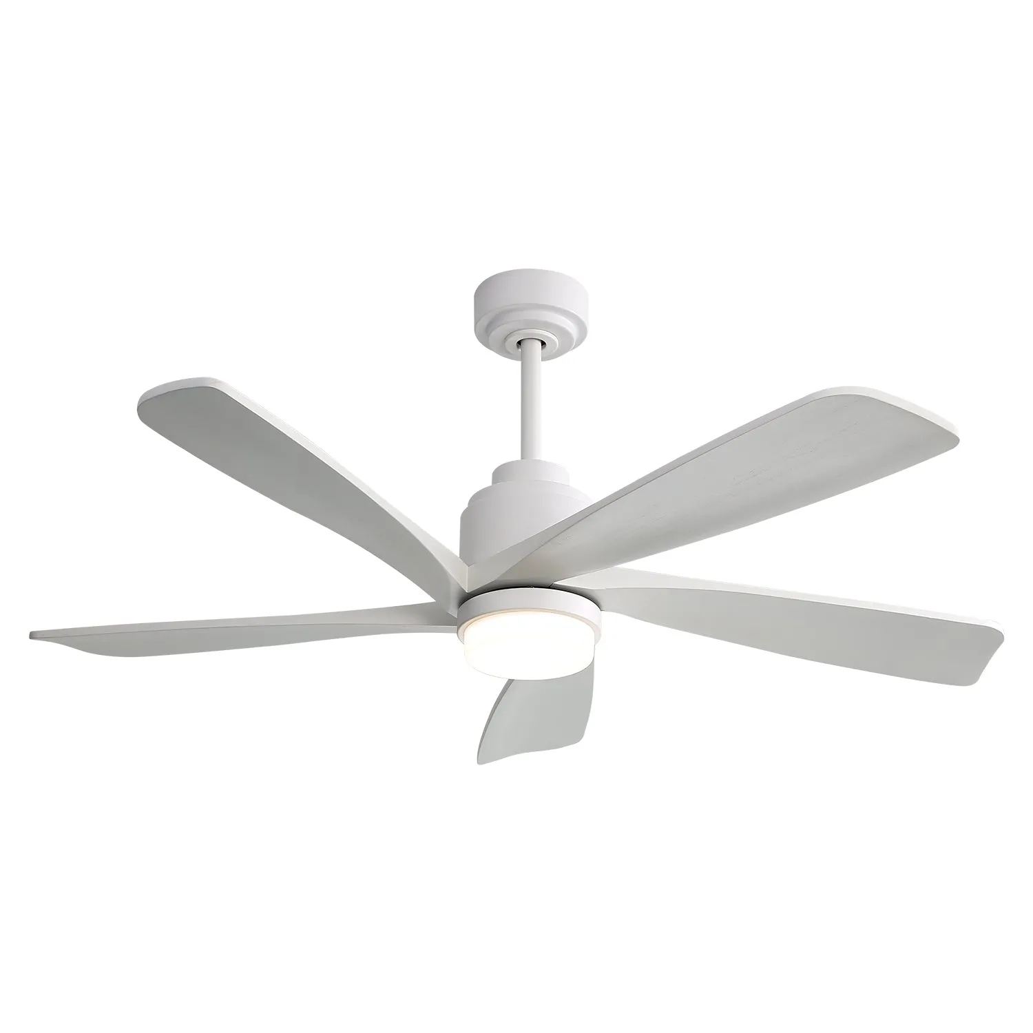 52 Inch Modern Ceiling Fan With Dimmable LED Light 5 Solid Wood Blades Smart Remote Control Reversible DC Motor