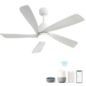 52 Inch Modern Ceiling Fan With Dimmable LED Light 5 Solid Wood Blades Smart Remote Control Reversible DC Motor