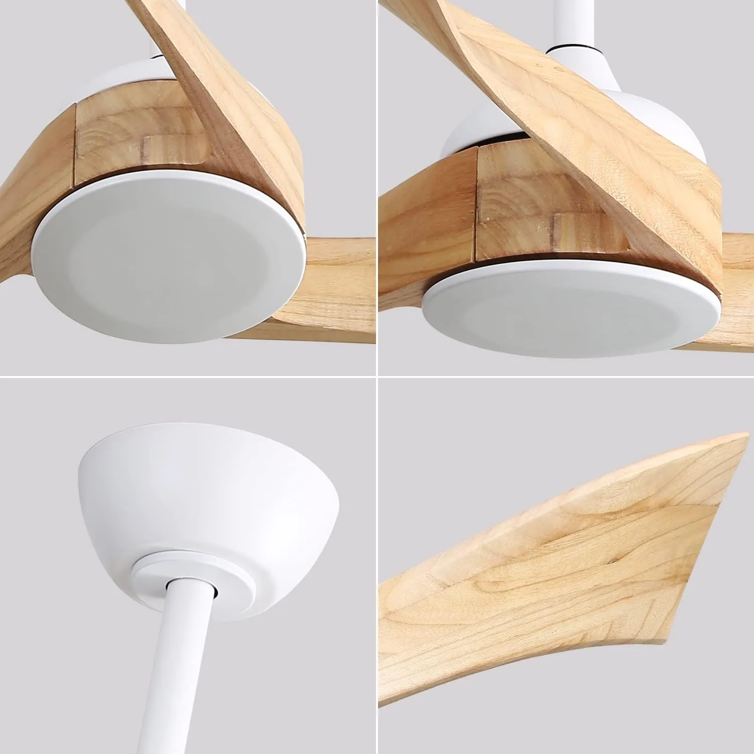 52 Inch Modern Ceiling Fan Without Light 6 Speed Remote 3 Solid Wood Blade Reversible DC Motor For Indoor&Outdoor