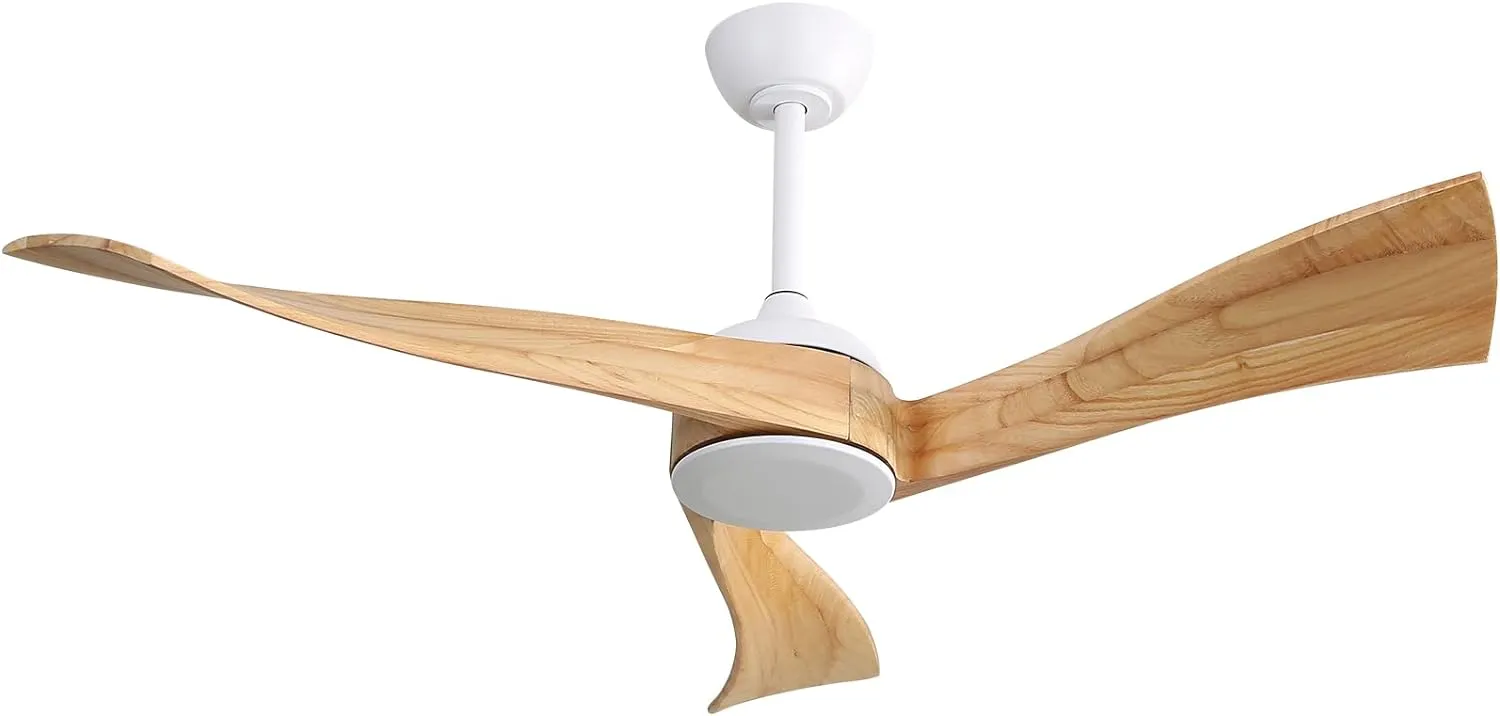 52 Inch Modern Ceiling Fan Without Light 6 Speed Remote 3 Solid Wood Blade Reversible DC Motor For Indoor&Outdoor