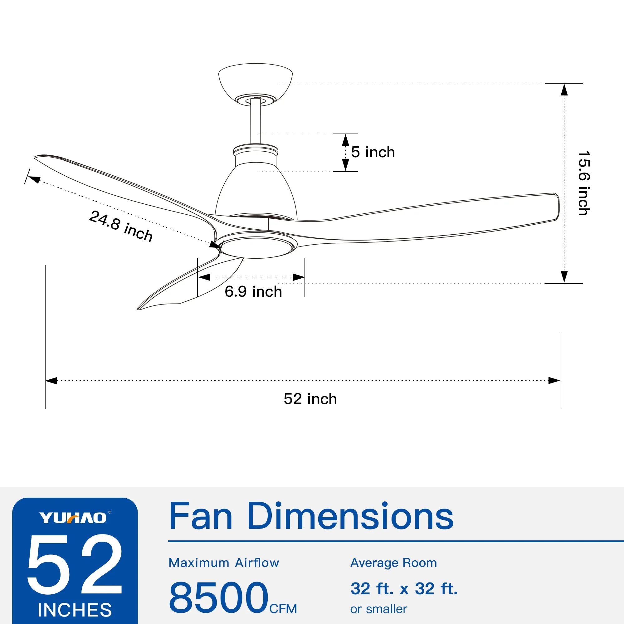 52 In.Intergrated LED Ceiling Fan with Antique Brown Wood Graiin Blade