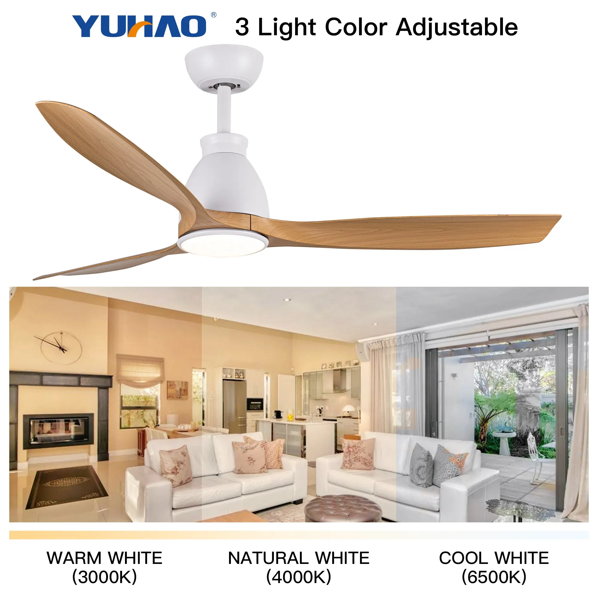 52 In.Intergrated LED Ceiling Fan with Antique Brown Wood Graiin Blade