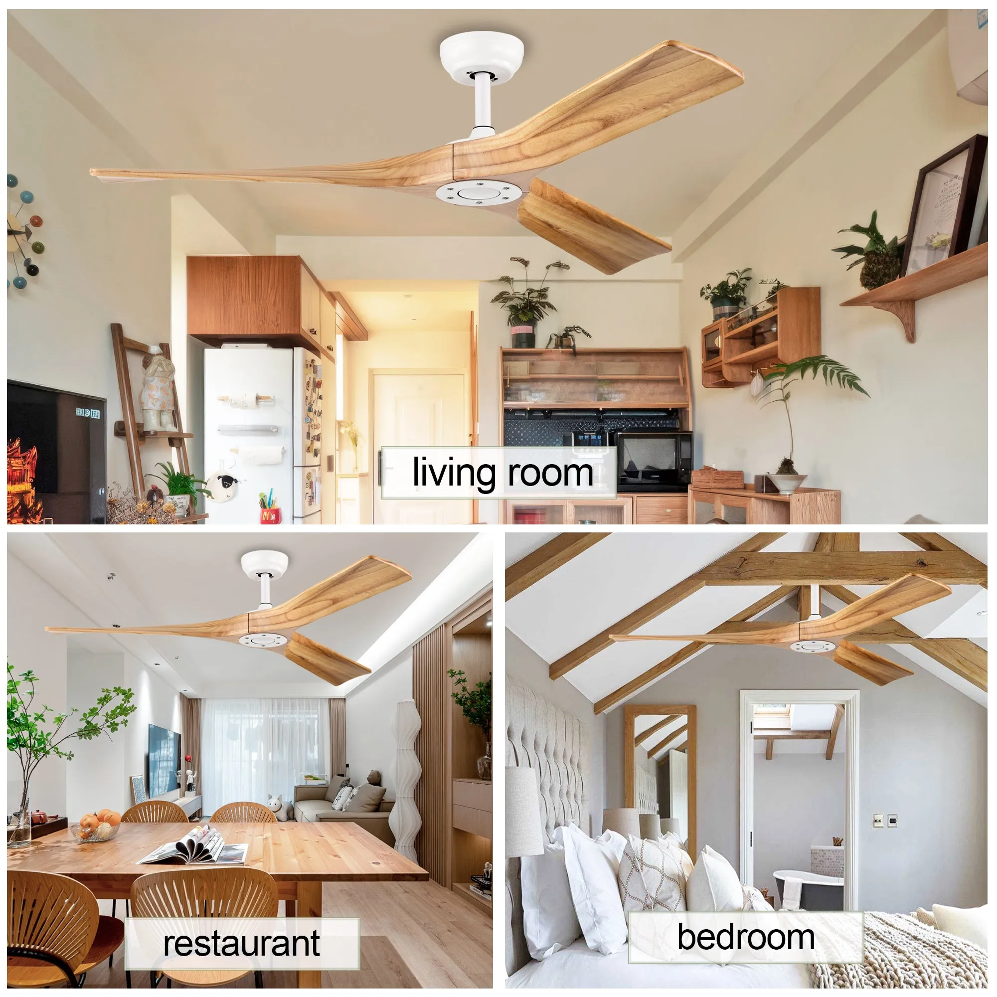 52" Ceiling Fan with Remote Control No Lights,Modern Reversible DC Motor Indoor 3 Blades Ceiling Fans for Patio Bedroom Living Room--Matte White