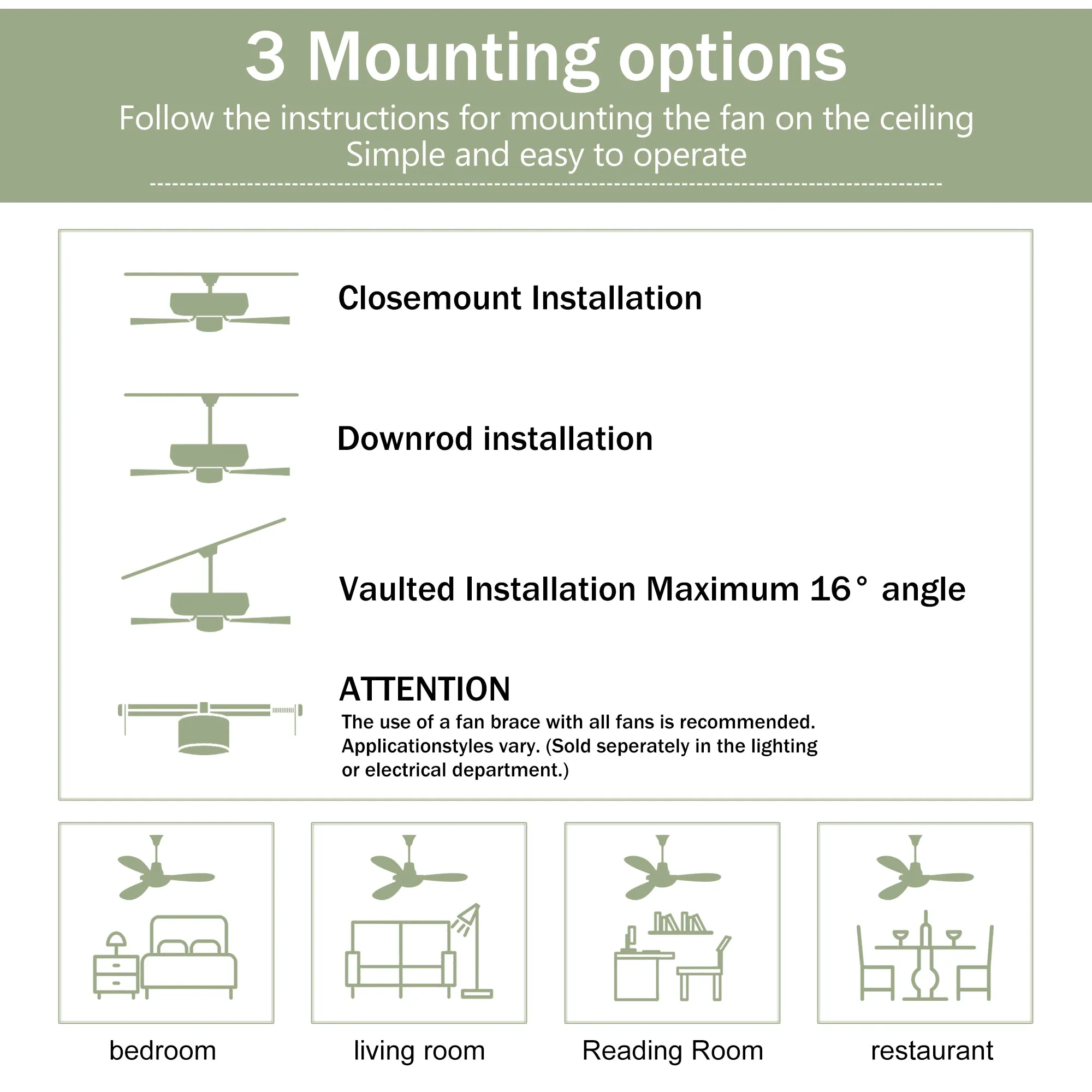 52" Ceiling Fan with Remote Control No Lights,Modern Reversible DC Motor Indoor 3 Blades Ceiling Fans for Patio Bedroom Living Room--Matte White