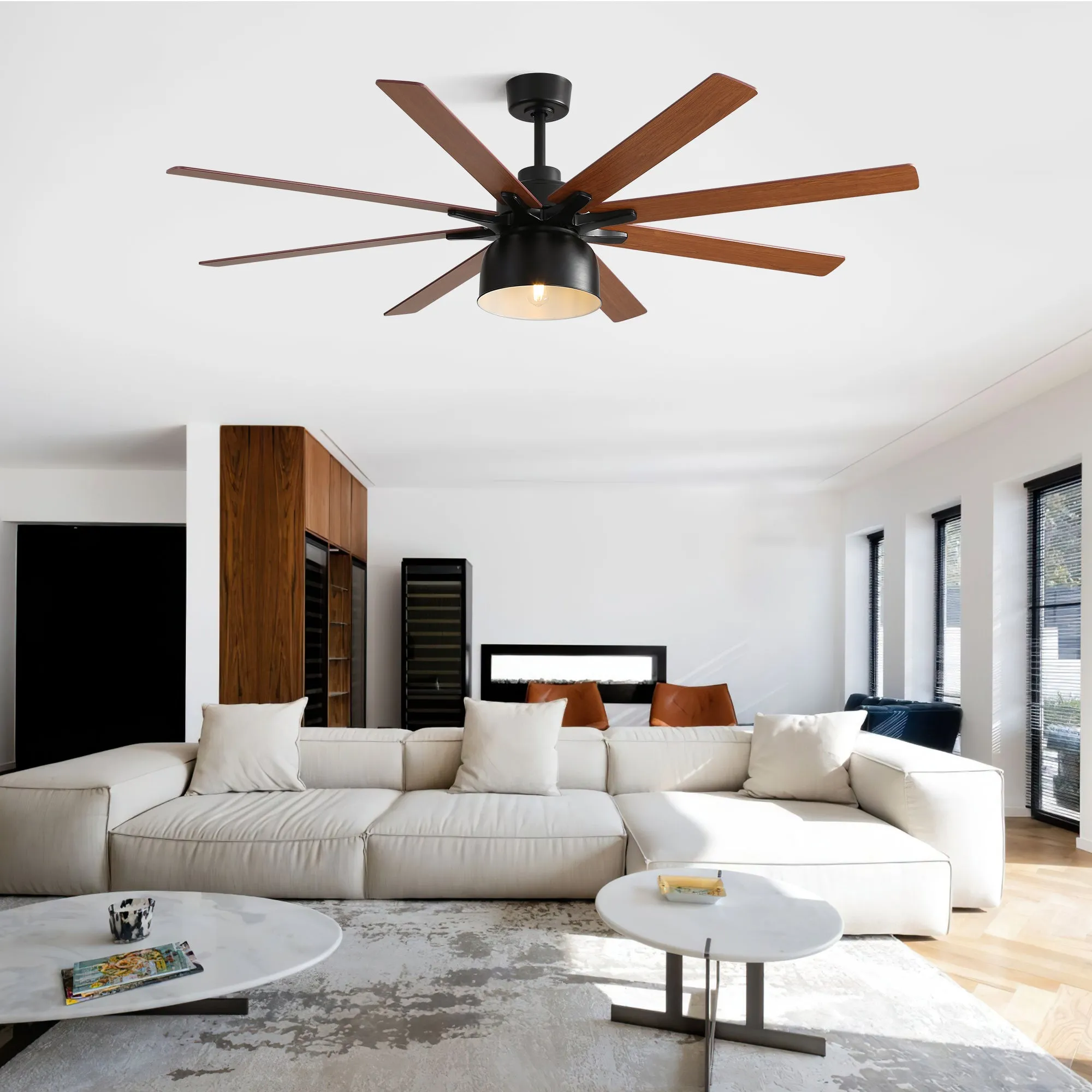 66 Inch Ceiling Fan With 6 Speed Wind 8 Dual Colors Blades Remote Control Reversible DC Motor With Light