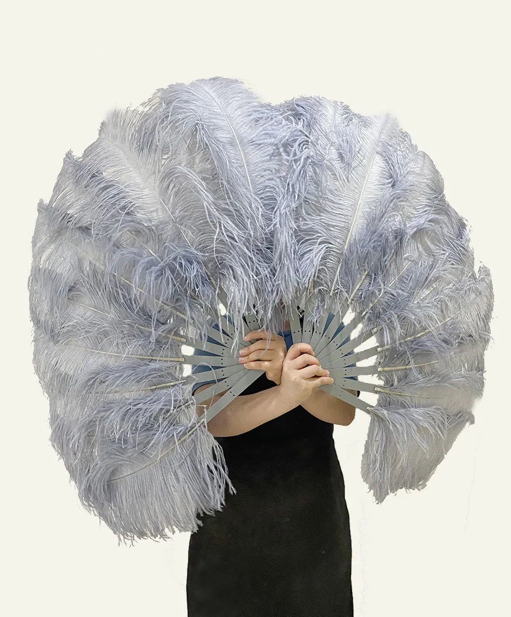 A pair Single layer Ostrich Feather fan 24"x 41" with aluminum staves