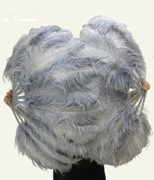 A pair Single layer Ostrich Feather fan 24"x 41" with aluminum staves