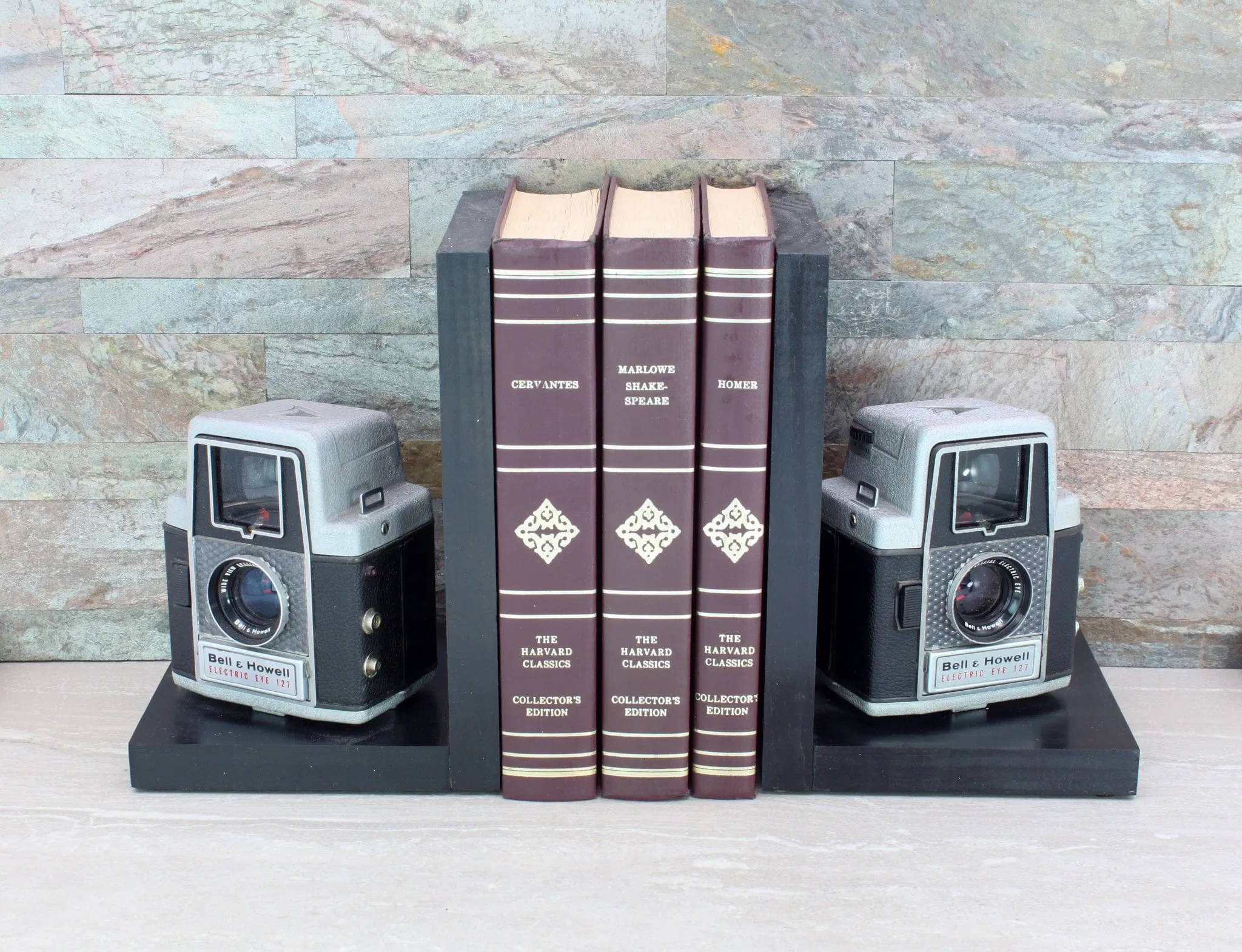 Antique Decorative Camera Bookends - 2 Bell & Howell Electric Eye 127 - Movie Room Décor - Eco-friendly gift