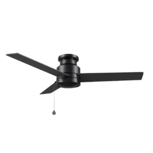 ASCOTT 52 inch 3-Blade Flush Mount Ceiling Fan with Pull Chain - Black/Black (No Light)