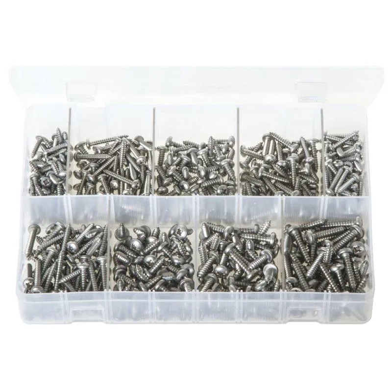 Assortment Box. A2 Stainless Steel Self-Tapping Screws Pan Head Pozi. 450 Pieces.