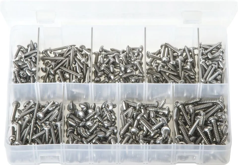 Assortment Box. A2 Stainless Steel Self-Tapping Screws Pan Head Pozi. 450 Pieces.