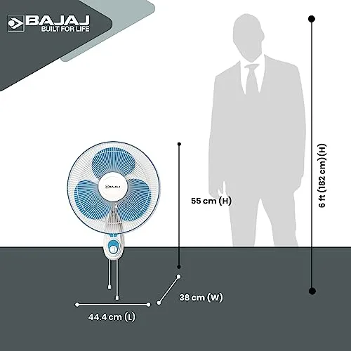 Bajaj Frore Neo 400 MM Wall Mount Fan|Wall Fan for Kitchen & Home| Smooth Oscillation|100% CopperMotor| HighAir Delivery|3-Speed Control| Rust Free| 2-Yr Warranty Blue