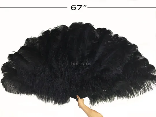 Black Professional 4 Layers  Ostrich Feather Fan 35"x 67"