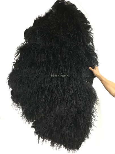 Black Professional 4 Layers  Ostrich Feather Fan 35"x 67"