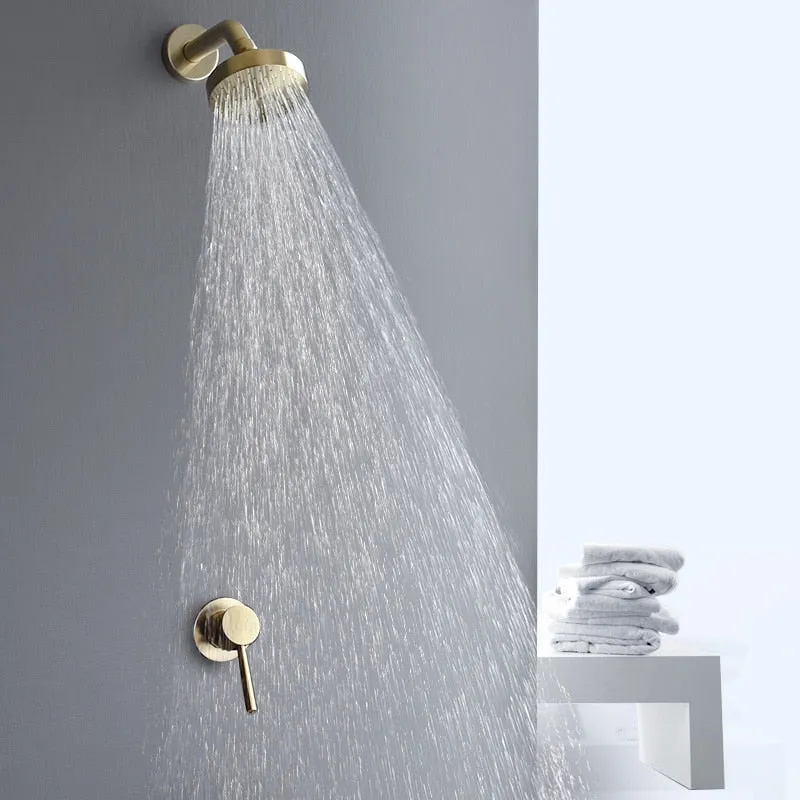 Brushed Gold Bathroom Fixture Waterfall Restroom Shower Faucet Set