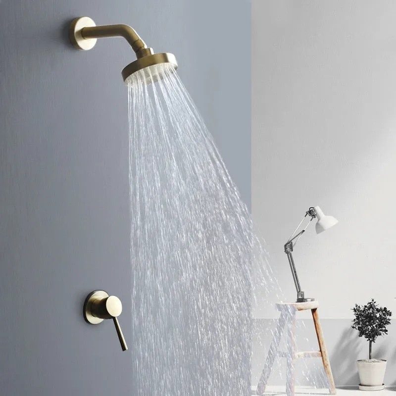 Brushed Gold Bathroom Fixture Waterfall Restroom Shower Faucet Set