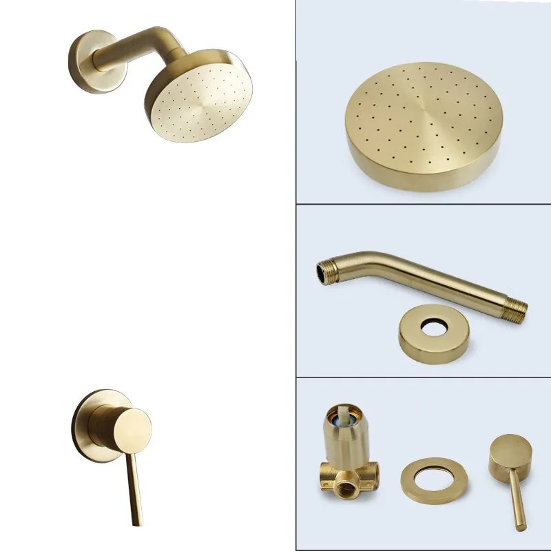 Brushed Gold Bathroom Fixture Waterfall Restroom Shower Faucet Set