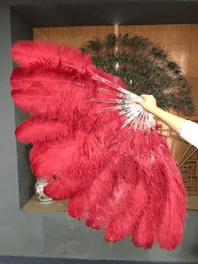 Burgundy intermediate 2 layers Ostrich Feather Fan 30"x 54"