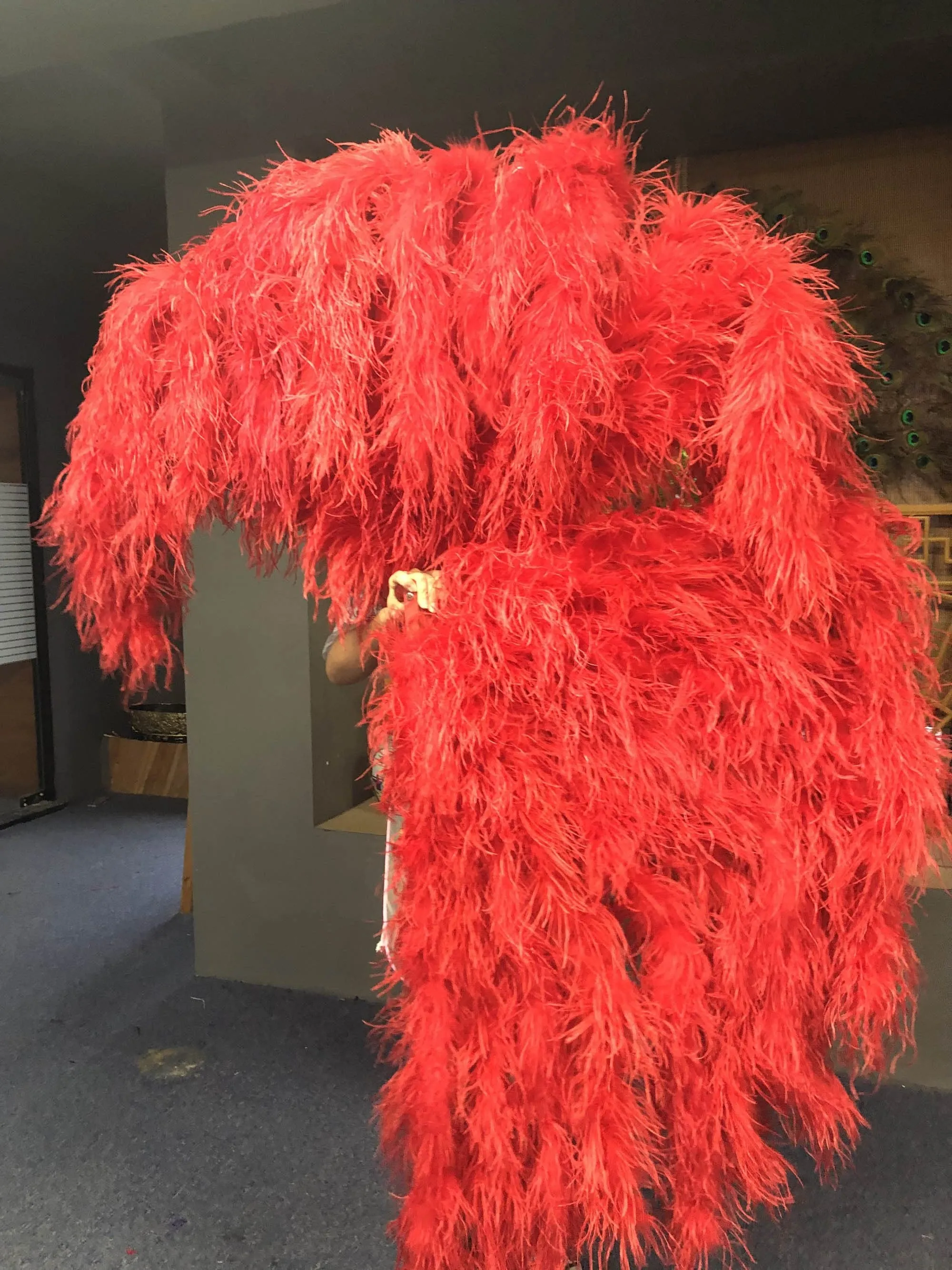 Burlesque Fluffy Red Waterfall Fan Ostrich Feathers Boa Fan 42"x 78"