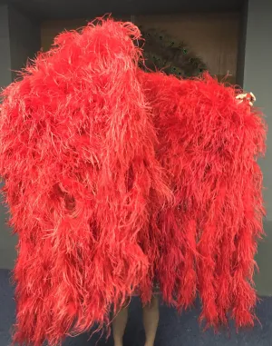 Burlesque Fluffy Red Waterfall Fan Ostrich Feathers Boa Fan 42"x 78"