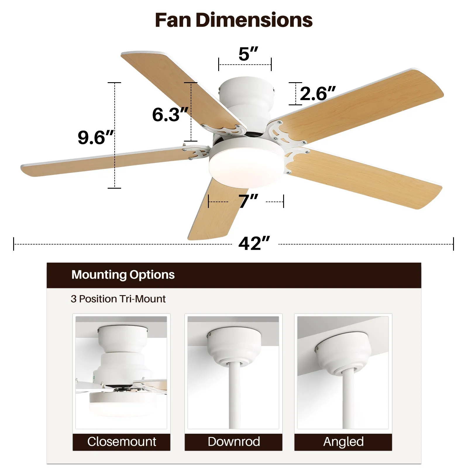 Energy Saving 42 Inch Ceiling Fan 5 Plywood Blade Noiseless Reversible Dc Motor Remote Control With Led Light