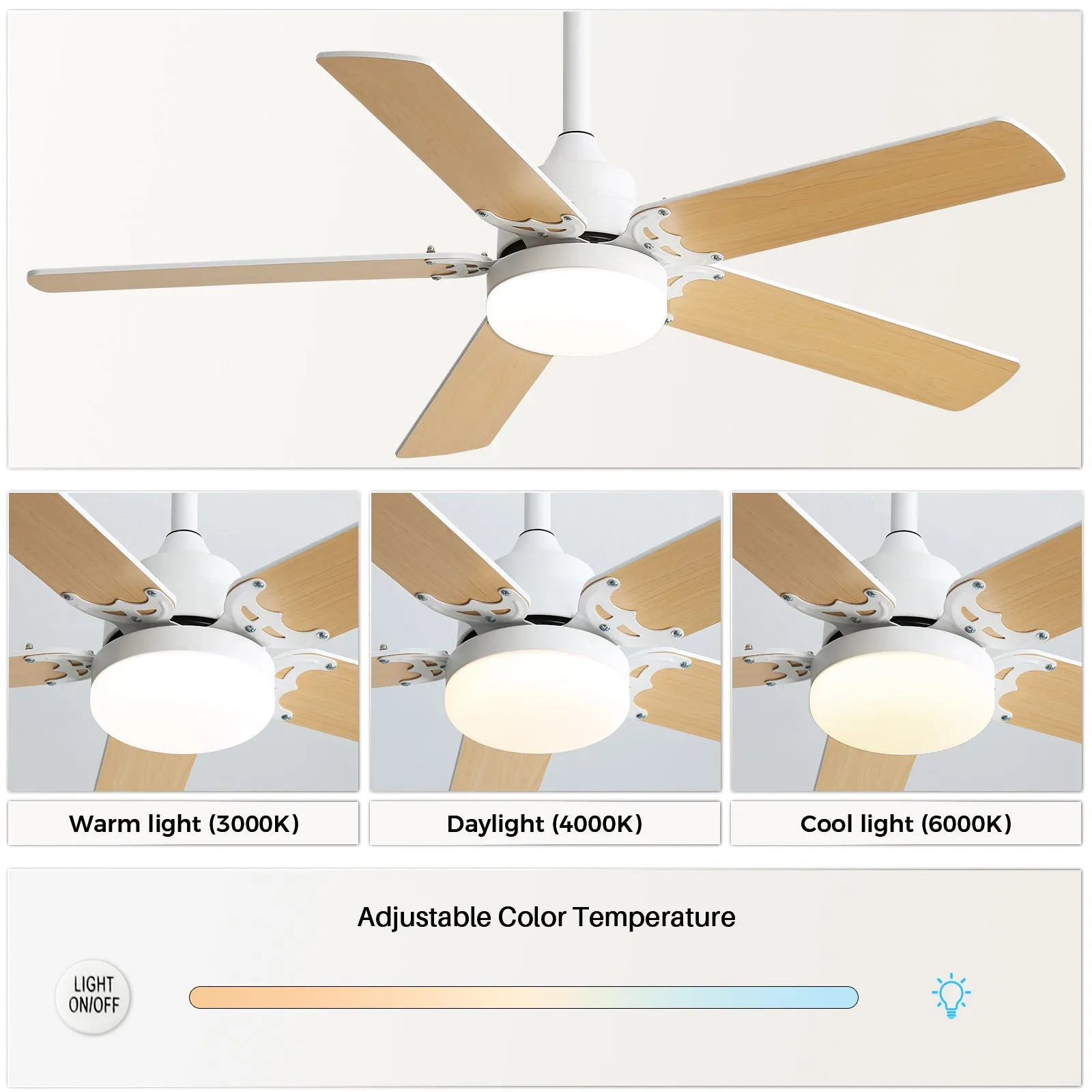 Energy Saving 42 Inch Ceiling Fan 5 Plywood Blade Noiseless Reversible Dc Motor Remote Control With Led Light