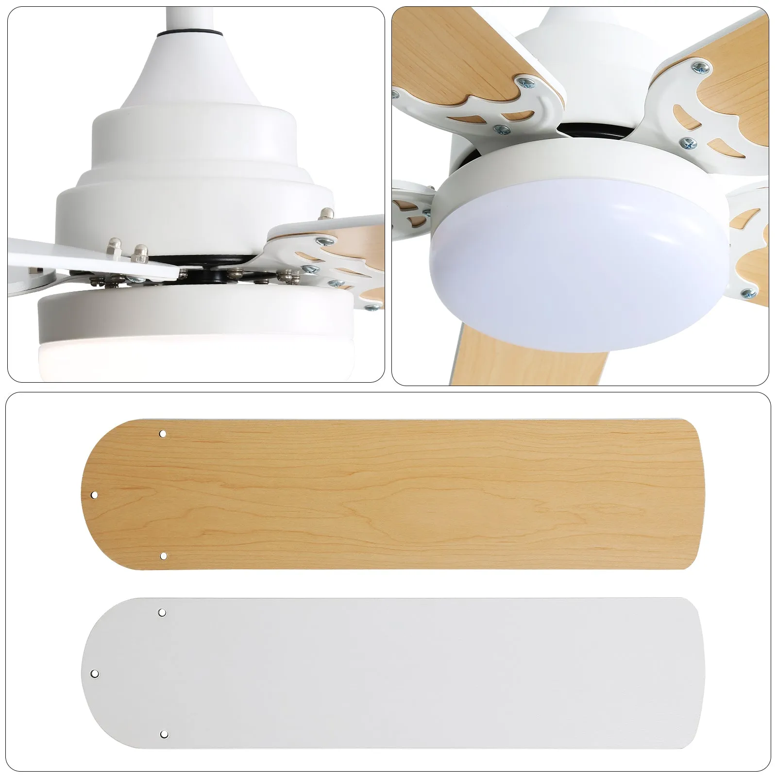 Energy Saving 42 Inch Ceiling Fan 5 Plywood Blade Noiseless Reversible Dc Motor Remote Control With Led Light