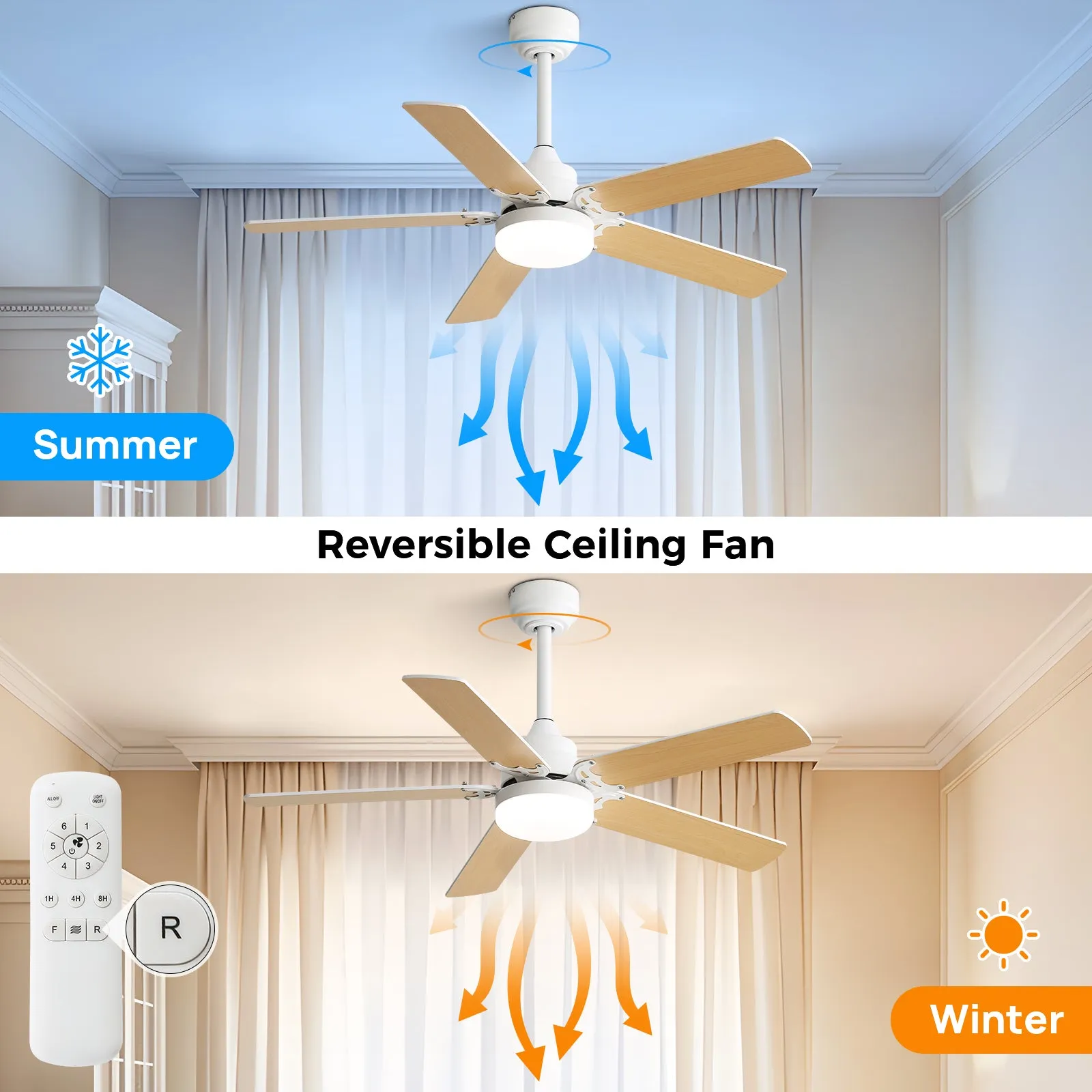 Energy Saving 42 Inch Ceiling Fan 5 Plywood Blade Noiseless Reversible Dc Motor Remote Control With Led Light