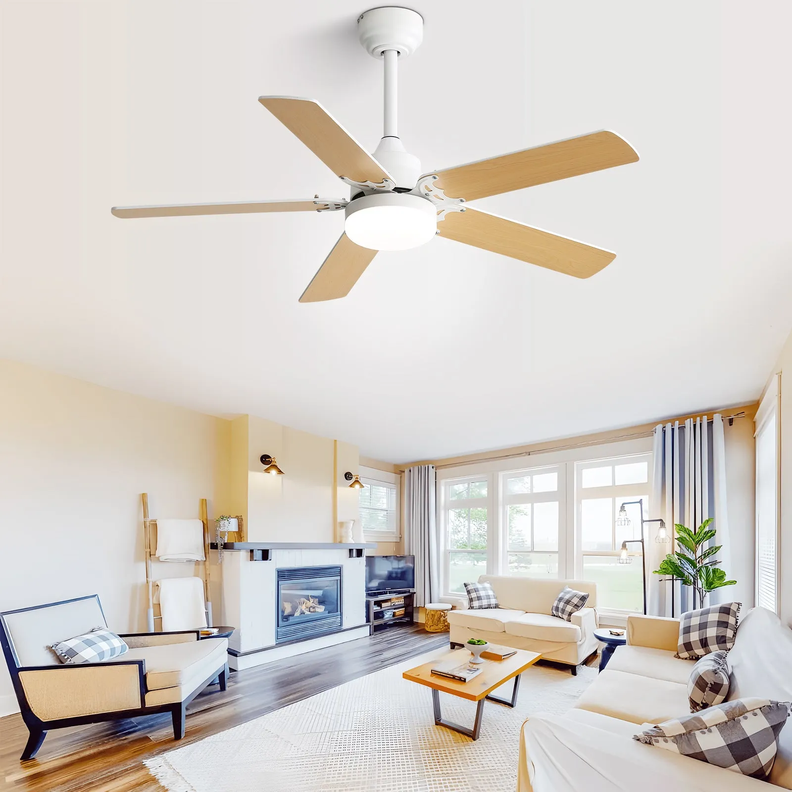 Energy Saving 42 Inch Ceiling Fan 5 Plywood Blade Noiseless Reversible Dc Motor Remote Control With Led Light