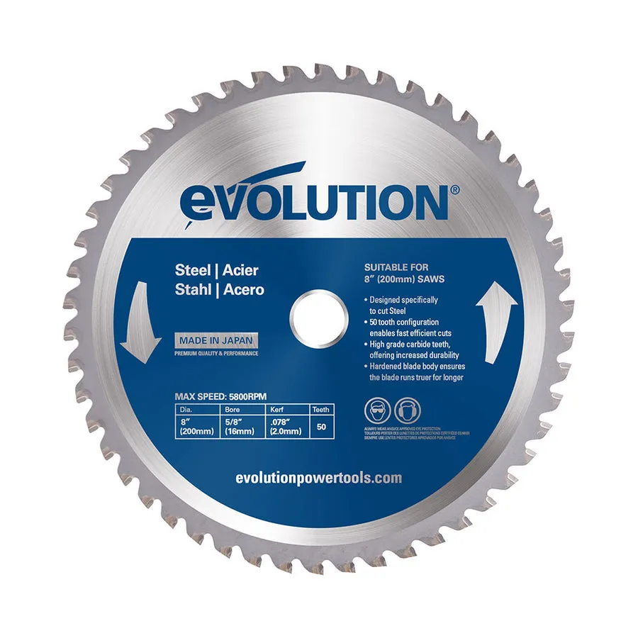 Evolution 8 In. 50T, 5/8 In. Bore, Tungsten Carbide Tipped Mild Steel Cutting Blade