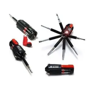 Foldable 8 in 1 Screwdriver Kit with 6 LED Light Torch (Red and Black)