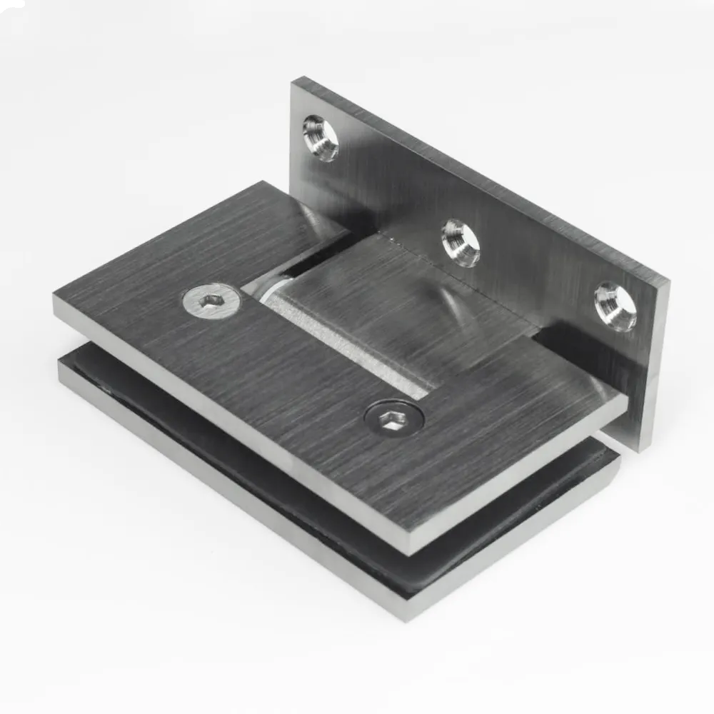 FORGE BLACK SHOWER HINGE GLASS TO WALL - L-SHAPE - 90 DEGREE - 10mm Glass - BRUSHED GUNMETAL