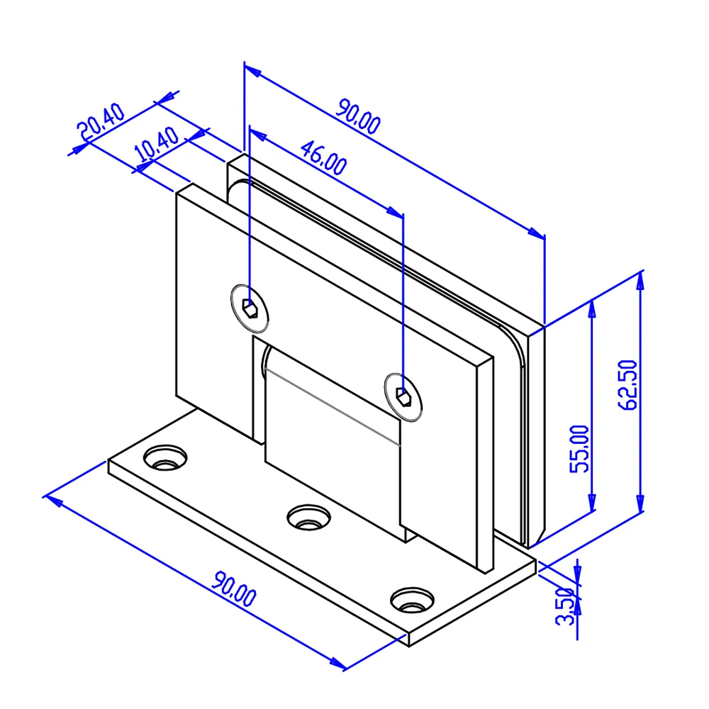 FORGE SATIN CHROME SHOWER HINGE GLASS TO WALL L-SHAPE 90 DEGREE 10mm glass - Satin Chrome