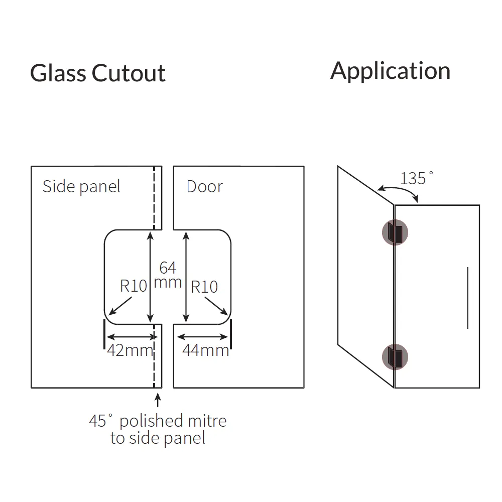 FORGE SHOWER HINGE GLASS TO GLASS 135 DEGREE  10mm glass - Gold