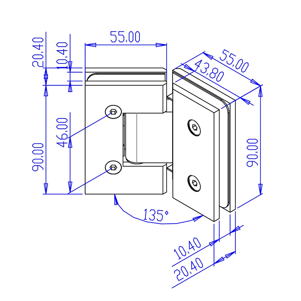 FORGE SHOWER HINGE GLASS TO GLASS 135 DEGREE  10mm glass - Gold