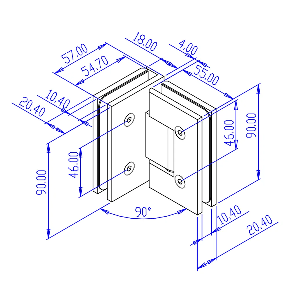 FORGE SHOWER HINGE GLASS TO GLASS 90 DEGREE  10mm glass - Gunmetal Grey