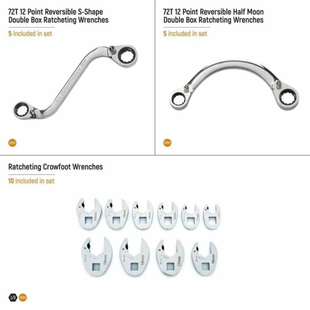 Gearwrench GWMSSRWMM 20 Piece Specialty Ratcheting Metric Wrench Set in Foam Storage Tray