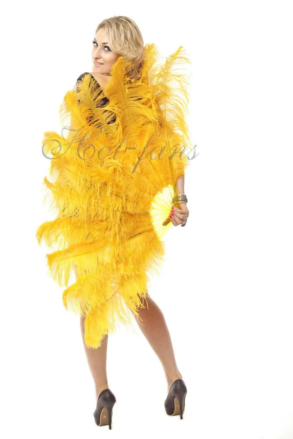 gold yellow 2 layers Ostrich Feather Fan 30"x 54"