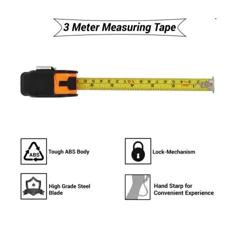 Hand Tool Kit - Plier, Claw Hammer, 2in1 Screwdriver, Wire Cutter, Measuring Tape, Line Tester, Electrical Tape, Paper Cutter